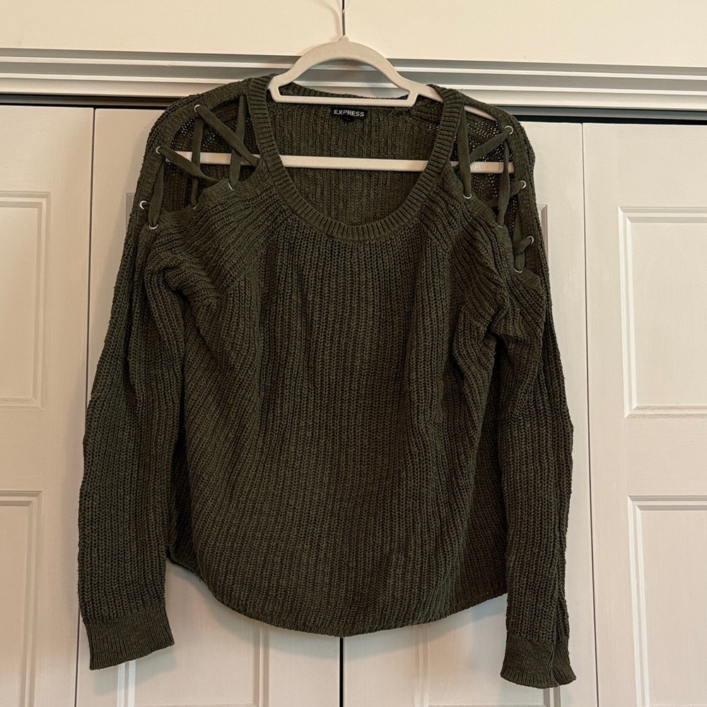 Express Green Sweater with Shoulder Cutouts
